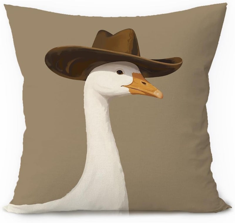 ETVISO Goose Decor Pillow Cover 18x18, Western Room Decor, Western Cowboy Silly Goose Humorous Decorative Throw Pillow Case for Bedroom Living Room Home - Image 1